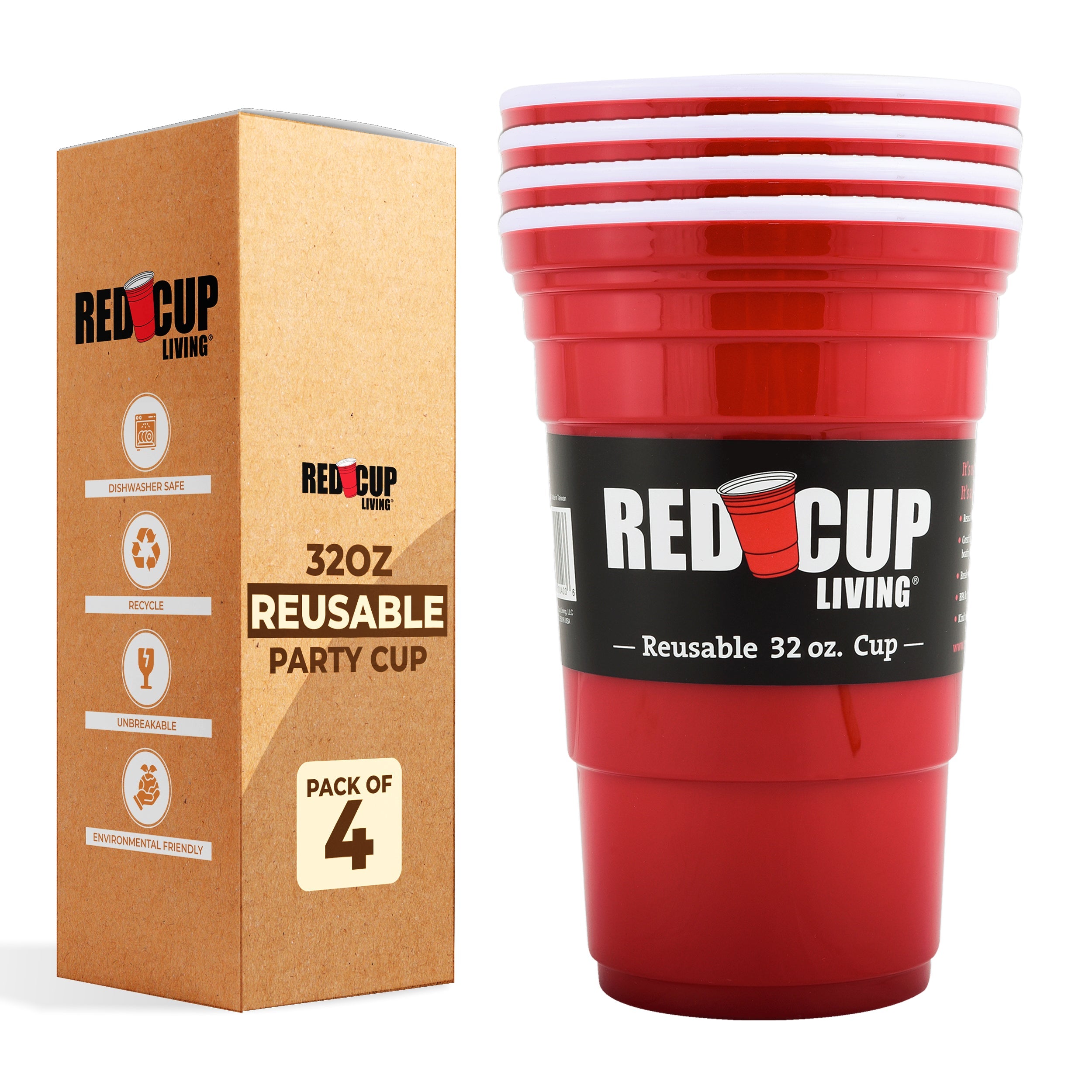 32oz Reusable Cup For Parties | Strong, Unbreakable, Leakproof tumbler | Durable ABS plastic, BPA Free | Perfect for parties, camping & Outdoors